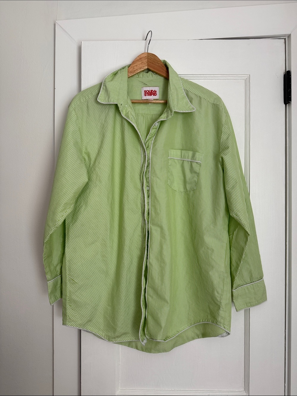 SOLID & STRIPED Light Green Striped Oxford Shirt Size M